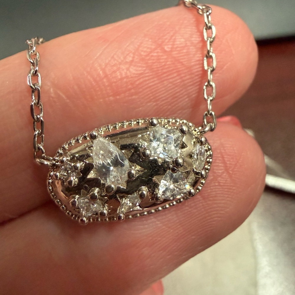 Kendra Scott Silver Necklace with Clear Stones